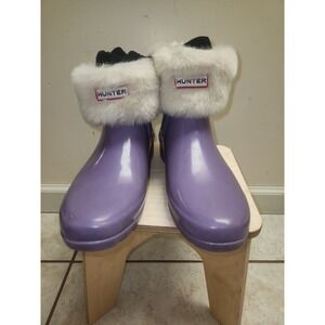 Hunter Refined Gloss Chelsea Purple Rain Boots Faux Fur Cuff WFS1017RGL Womens 9